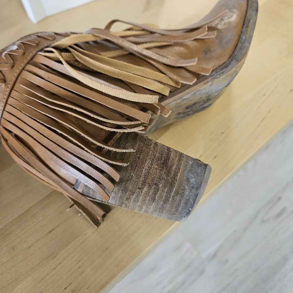 BEAST FASHION Tan Fringe Ankle Booties - Picture 6 of 8